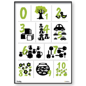 Plakat edukacyjny „Liczby”  – nauka liczenia dla dzieci, Nr 1 green