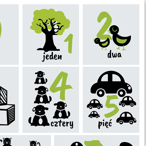 Plakat edukacyjny „Liczby” – nauka liczenia dla dzieci, Nr 6 green-grey - obrazek 4