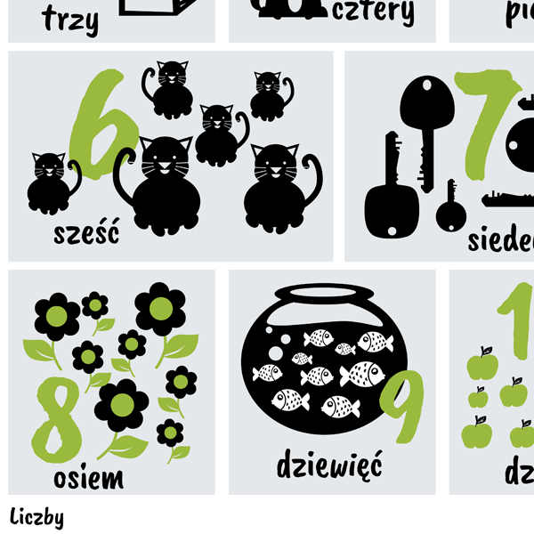 Plakat edukacyjny „Liczby” – nauka liczenia dla dzieci, Nr 6 green-grey - obrazek 3